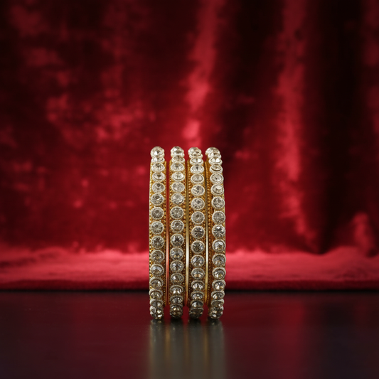 Golden Clear Round Crystals Bangles-4