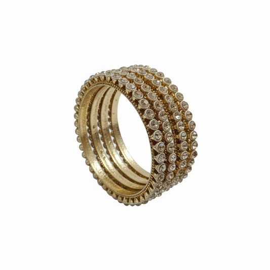 Golden Clear Round Crystals Bangles-4