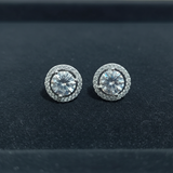 Round Silver Halo Stud Earrings