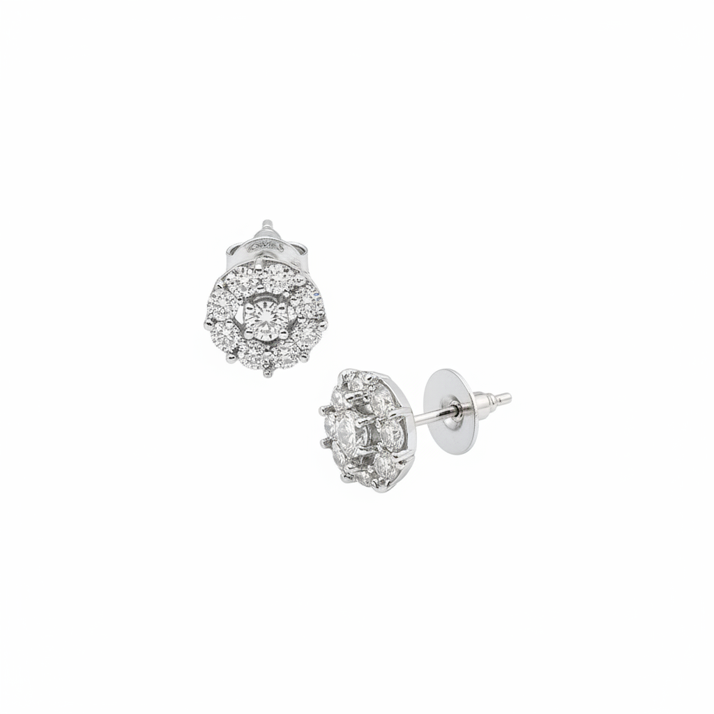 Round Silver Halo Stud Earrings