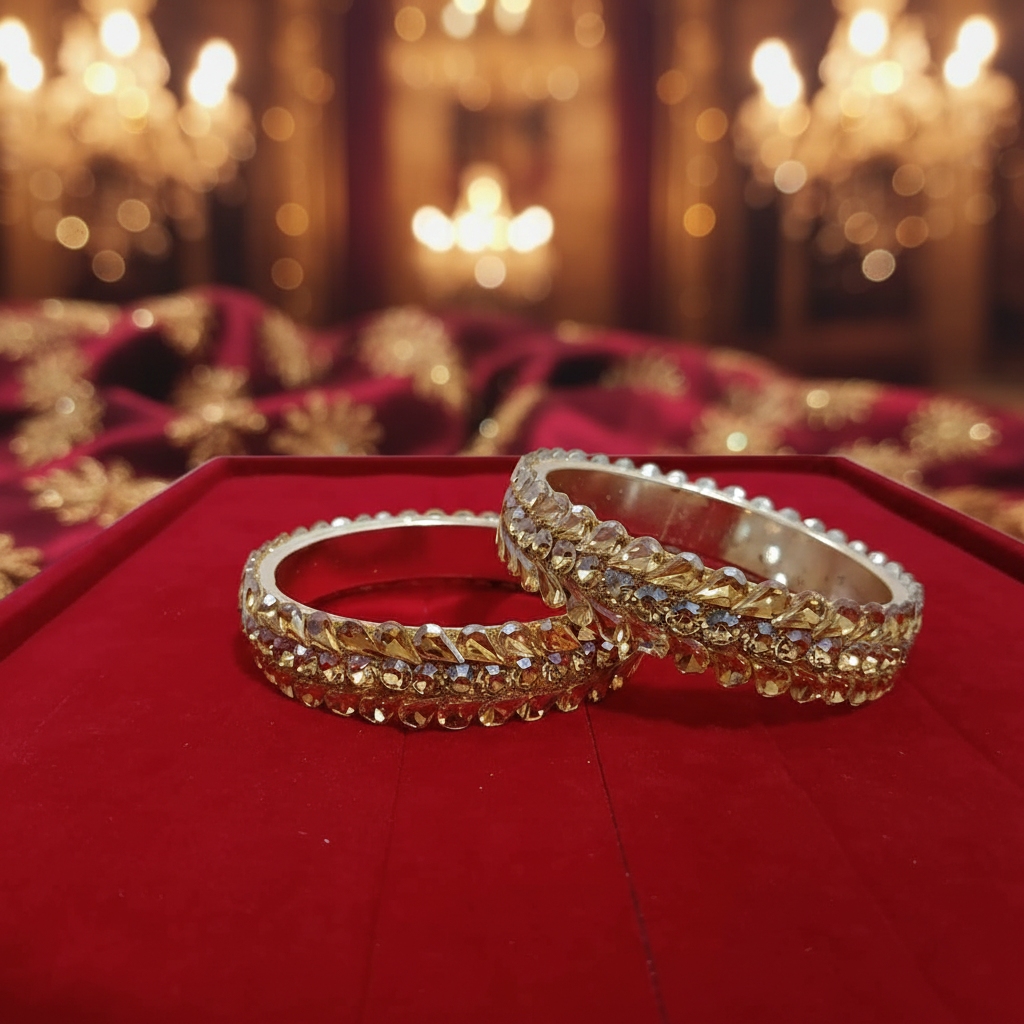 Shimmering Amber-Colored Stone Bangles