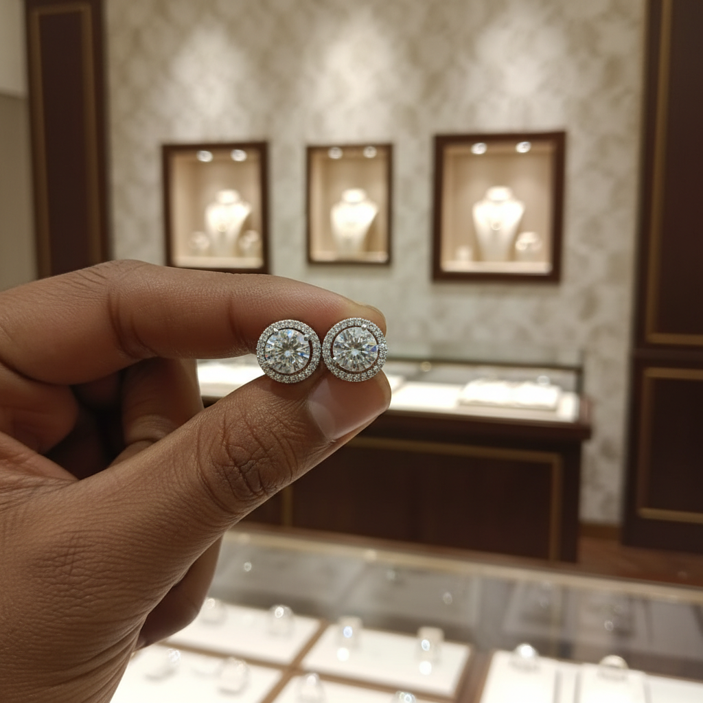 Round Silver Halo Stud Earrings